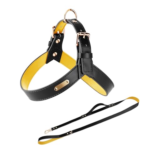 UOSIA Verstellbares Hundegebänder Und Leine Set Y-Förmiges Ledergebänder Für Haustiere Mit Metall D-Ringen Keine Pull Dog Halter Westen Für Wandern, Training Und Tägliche Aktivitäten von UOSIA