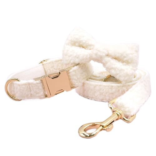 Weißes Hundehalsband und Haustierleine-Set, Hochzeitsfliege, mit robuster Goldschnalle, modisch von UOSIA