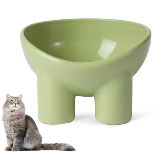 Futternapf Katze, Katzenfutter Napf Neigung Design Katzenfressnapf 9cm Katzennapf Erhöht Kunststoff Napf Wassernapf Katze für Futter Wasser (Grün) von UOSIWYA