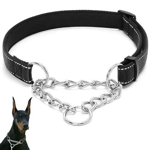 Hundehalsband, kein Ziehen, reflektierendes Trainingshalsband, Anti-Ziehen, kaufest, Nylon, halbe Karo-Hundehalsband, Sicherheits-Metallkette mit weicher Polsterung für kleine, große und mittelgroße Hundehalsband, kein Ziehen, reflektierendes Trainingshalsband, Anti-Ziehen, kaufest, Nylon, halbe Karo-Hundehalsband, Sicherheits-Metallkette mit weicher Polsterung für kleine, große und mittelgroße von UOSIWYA
