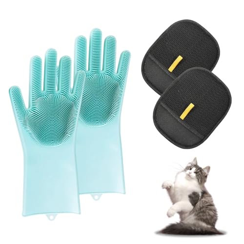 UOSIWYA 6 Stück Handschuh Katzenhaare, Katzenhandschuh Double Fellhandschuhe Katze Katzenhaarentferner für Haustier Fellpflegehandschuh Badehandschuhe Grooming Tierhaarentferner Handschuh von UOSIWYA