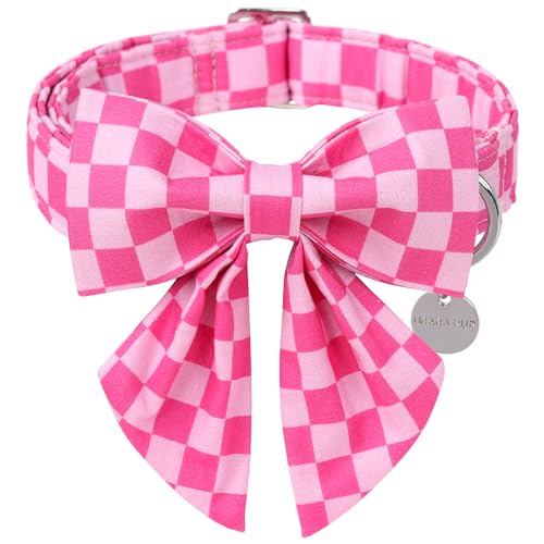 Hundehalsband mit Fliege, UP URARA PUP rosa kariert, Fliege, Sommerhalsband für Welpen, Jungen, Mädchen, Hunde, bequemes Baumwoll-Hundehalsband mit Metallschnalle, Größe XL Hundehalsband mit Fliege, UP URARA PUP rosa kariert, Fliege, Sommerhalsband für Welpen, Jungen, Mädchen, Hunde, bequemes Baumwoll-Hundehalsband mit Metallschnalle, Größe XL von UP URARA PUP