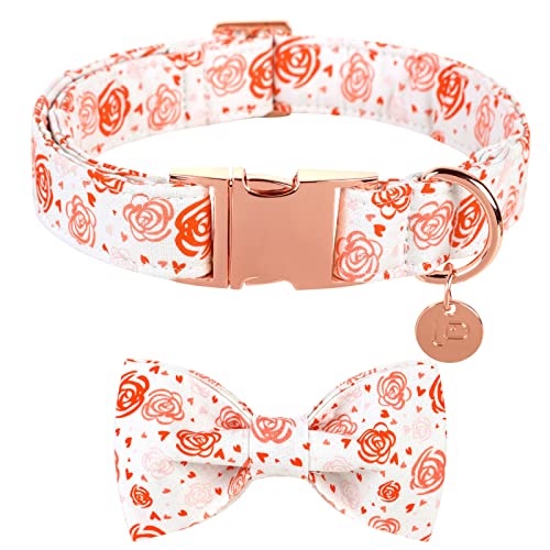 UP URAR PUP Valentinstag Hundehalsband mit Fliege, bequemes Baumwollhalsband für X-Large Girl Boy Dog, Valentinstag Bowtie Halsband mit Metallschnalle, XL, Halsumfang 40.6-66 cm von UP URARA PUP