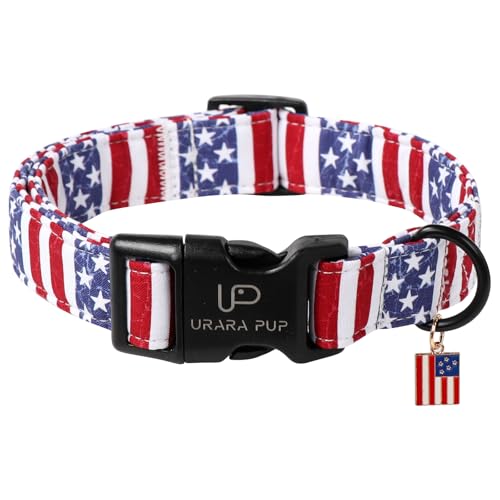 UP URARA PUP Flaggen-Hundehalsband, 4. Juli, bequemes Baumwoll-Hundehalsband, amerikanische Flagge, Halsband für mittelgroße Mädchen, Jungen, patriotische Halsbänder mit Schnellverschluss UP URARA PUP Flaggen-Hundehalsband, 4. Juli, bequemes Baumwoll-Hundehalsband, amerikanische Flagge, Halsband für mittelgroße Mädchen, Jungen, patriotische Halsbänder mit Schnellverschluss von UP URARA PUP