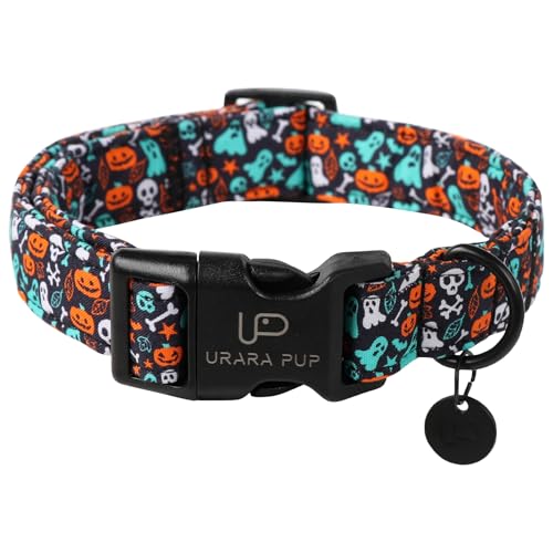 UP URARA PUP Halloween-Hundehalsband, Baumwolle, Totenkopf-Design, für kleine Hunde, Herbst-Haustier-Halsband mit Halloween-Elementen, verstellbares Welpenhalsband, XL, Halsumfang 40,6–66 cm von UP URARA PUP