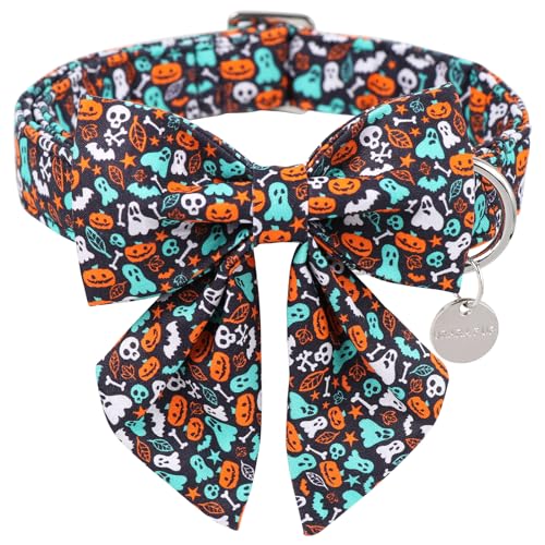 UP URARA PUP Halloween-Hundehalsband mit Fliege, Kürbis-Baumwoll-Fliege für Welpen, Mädchen, Hund oder Katze, Halloween-Fliege Halsband mit robuster Metallschnalle, Geister, Totenköpfe UP URARA PUP Halloween-Hundehalsband mit Fliege, Kürbis-Baumwoll-Fliege für Welpen, Mädchen, Hund oder Katze, Halloween-Fliege Halsband mit robuster Metallschnalle, Geister, Totenköpfe von UP URARA PUP