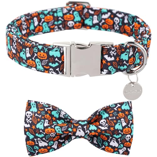 UP URARA PUP Halloween-Hundehalsband mit Fliege, Kürbis-Baumwoll-Fliege für Welpen, Mädchen, Hund oder Katze, Halloween-Fliege Halsband mit robuster Metallschnalle, Geister, Totenköpfe UP URARA PUP Halloween-Hundehalsband mit Fliege, Kürbis-Baumwoll-Fliege für Welpen, Mädchen, Hund oder Katze, Halloween-Fliege Halsband mit robuster Metallschnalle, Geister, Totenköpfe von UP URARA PUP