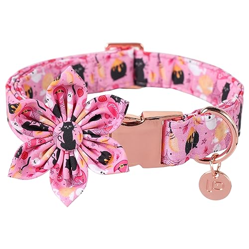 UP URARA PUP Halloween Hundehalsband mit Fliege & Blume, Baumwolle Fliege & Blume Hundehalsband für Jungen oder Mädchen Hunde, Niedliches Rosa Bequemes Haustierhalsband mit Metallschnalle von UP URARA PUP