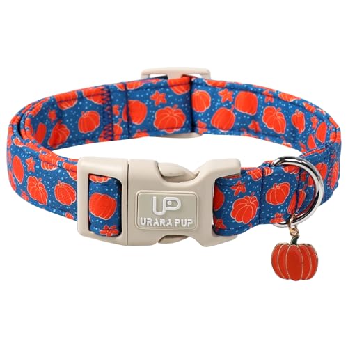 UP URARA PUP Halloween-Hundehalsband mit Kürbisanhänger, verstellbares Halloween-Hundehalsband für kleine, mittelgroße und große Hunde, weiche Baumwolle, Welpenhalsbänder mit von UP URARA PUP