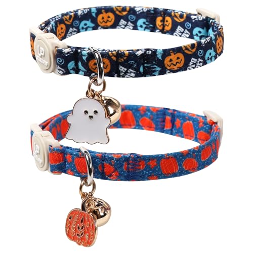 UP URARA PUP Halloween-Katzenhalsband, Herbst-Kürbis-Kätzchen-Halsbänder, lustiges Halloween-Geist-Halsband, niedlicher Geister- und Kürbis-Anhänger, Herbst-Katzenhalsband mit Glöckchen, für Mädchen UP URARA PUP Halloween-Katzenhalsband, Herbst-Kürbis-Kätzchen-Halsbänder, lustiges Halloween-Geist-Halsband, niedlicher Geister- und Kürbis-Anhänger, Herbst-Katzenhalsband mit Glöckchen, für Mädchen von UP URARA PUP