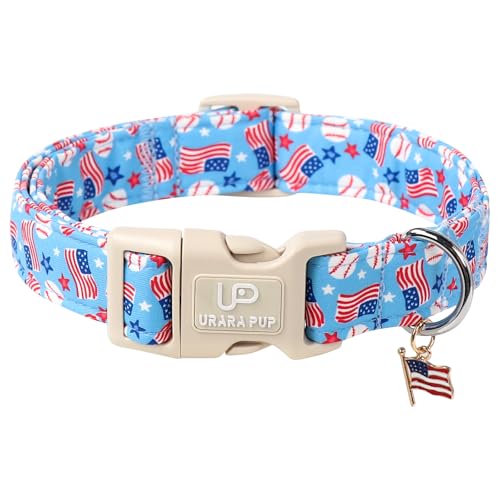 UP URARA PUP Hundehalsband für den 4. Juli, amerikanische Flagge, patriotische Sterne und Baseball-Haustierhalsband mit Schnellverschluss, verstellbar für kleine/mittelgroße Hunde UP URARA PUP Hundehalsband für den 4. Juli, amerikanische Flagge, patriotische Sterne und Baseball-Haustierhalsband mit Schnellverschluss, verstellbar für kleine/mittelgroße Hunde von UP URARA PUP