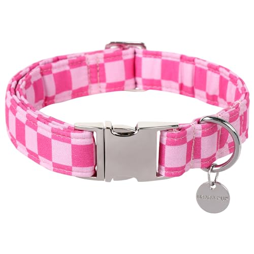 UP URARA PUP Hundehalsband für den Sommer, niedliches rosa kariertes Hundehalsband, Baumwolle, Welpenhalsband mit verstellbarer Metallschnalle für kleine, mittelgroße und große Mädchen und Jungen UP URARA PUP Hundehalsband für den Sommer, niedliches rosa kariertes Hundehalsband, Baumwolle, Welpenhalsband mit verstellbarer Metallschnalle für kleine, mittelgroße und große Mädchen und Jungen von UP URARA PUP