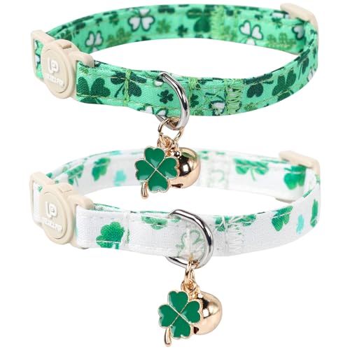 UP URARA PUP Katzenhalsband, 2 Stück, St. Patrick's Day Katzenhalsband, niedliches Breakaway-Kätzchen-Halsband, Frühlingsgrünes Kleeblatt-Katzenhalsband mit Glöckchen, Glückskleeblatt-Halsbänder mit UP URARA PUP Katzenhalsband, 2 Stück, St. Patrick's Day Katzenhalsband, niedliches Breakaway-Kätzchen-Halsband, Frühlingsgrünes Kleeblatt-Katzenhalsband mit Glöckchen, Glückskleeblatt-Halsbänder mit von UP URARA PUP