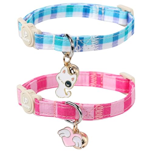 UP URARA PUP Katzenhalsband, 2 Stück, niedliches Breakaway-Kätzchen-Halsband, Sommerblau und Rosa, Gitter-Katzenhalsband mit Glöckchen, Urlaubs-Kätzchen-Halsbänder mit Sicherheitsschnalle für Mädchen UP URARA PUP Katzenhalsband, 2 Stück, niedliches Breakaway-Kätzchen-Halsband, Sommerblau und Rosa, Gitter-Katzenhalsband mit Glöckchen, Urlaubs-Kätzchen-Halsbänder mit Sicherheitsschnalle für Mädchen von UP URARA PUP