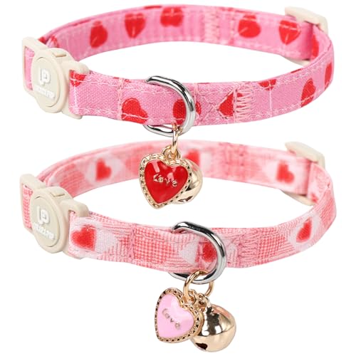 UP URARA PUP Katzenhalsband, 2 Stück, niedliches Katzenhalsband mit Glöckchen und Anhänger, Valentinstag, Kätzchen-Halsbänder, rosa Herzen mit Sicherheitsschnalle für Mädchen und Jungen, 17,8 - 30,5 UP URARA PUP Katzenhalsband, 2 Stück, niedliches Katzenhalsband mit Glöckchen und Anhänger, Valentinstag, Kätzchen-Halsbänder, rosa Herzen mit Sicherheitsschnalle für Mädchen und Jungen, 17,8 - 30,5 von UP URARA PUP