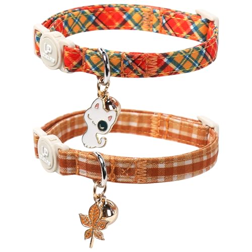 UP URARA PUP Katzenhalsband, Herbst-Orange, kariert, Halloween-Kätzchen-Halsbänder, niedlicher Kätzchen-Anhänger, gelb-orangefarbenes Gitter-Katzenhalsband mit Glöckchen, für Mädchen und Jungen, 2 UP URARA PUP Katzenhalsband, Herbst-Orange, kariert, Halloween-Kätzchen-Halsbänder, niedlicher Kätzchen-Anhänger, gelb-orangefarbenes Gitter-Katzenhalsband mit Glöckchen, für Mädchen und Jungen, 2 von UP URARA PUP