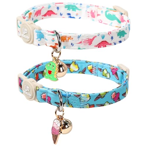 UP URARA PUP Katzenhalsband, Sommer-Kätzchen-Halsbänder, niedlicher Dinosaurier- und Eiscreme-Anhänger, Katzenhalsband mit Glöckchen, für Mädchen und Jungen, 2 Stück UP URARA PUP Katzenhalsband, Sommer-Kätzchen-Halsbänder, niedlicher Dinosaurier- und Eiscreme-Anhänger, Katzenhalsband mit Glöckchen, für Mädchen und Jungen, 2 Stück von UP URARA PUP