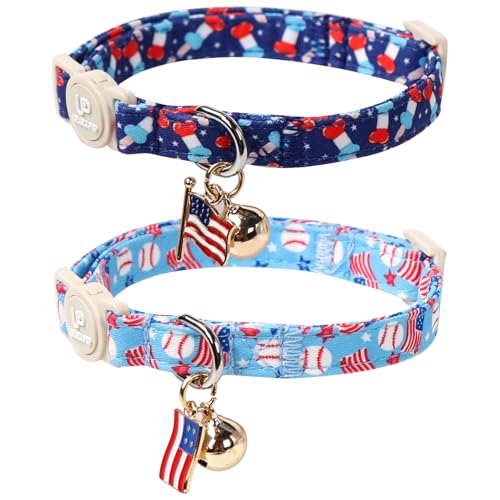 UP URARA PUP Katzenhalsband für den 4. 0. Juli, patriotischer Tag, Kätzchen-Halsbänder, niedliche Flagge, Breakaway-Kätzchen-Halsbänder, Sommer-Baseball-Katzenhalsband mit Glöckchen, für Mädchen und UP URARA PUP Katzenhalsband für den 4. 0. Juli, patriotischer Tag, Kätzchen-Halsbänder, niedliche Flagge, Breakaway-Kätzchen-Halsbänder, Sommer-Baseball-Katzenhalsband mit Glöckchen, für Mädchen und von UP URARA PUP