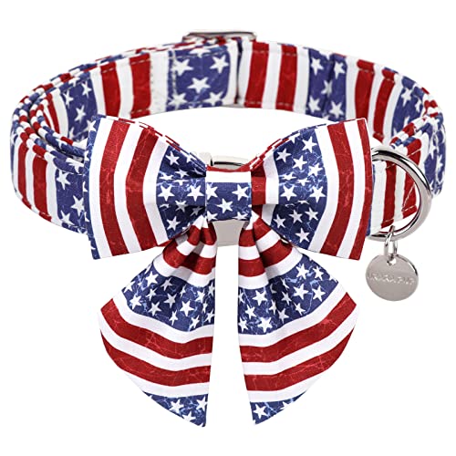 UP URARA PUP Patriotisches Hundehalsband mit Fliege, Halsband mit amerikanischer Flagge, Halsband für Welpen, Jungen, Mädchen, Hund oder Katze, bequemes Sommer-Halsband mit Fliege mit Metallschnalle UP URARA PUP Patriotisches Hundehalsband mit Fliege, Halsband mit amerikanischer Flagge, Halsband für Welpen, Jungen, Mädchen, Hund oder Katze, bequemes Sommer-Halsband mit Fliege mit Metallschnalle von UP URARA PUP