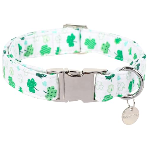 UP URARA PUP St. Patrick's Day Hundehalsband, Baumwolle, St. Patricks Day, Kleeblatt-Halsband für Welpen, Mädchen, Jungen, Hund oder Katze, Glückskleeblatt-Hundehalsband mit Metallschnalle, Grün, von UP URARA PUP