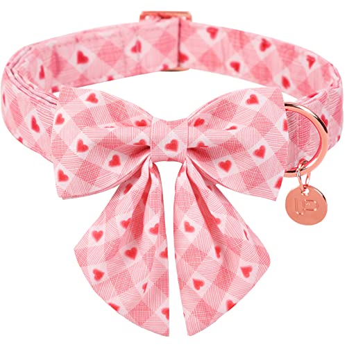UP URARA PUP Valentine Hundehalsband mit Fliege, rosa kariert, Baumwolle, Metallschnalle, Valentinstagsgeschenk, L, 40,6–61 cm UP URARA PUP Valentine Hundehalsband mit Fliege, rosa kariert, Baumwolle, Metallschnalle, Valentinstagsgeschenk, L, 40,6–61 cm von UP URARA PUP