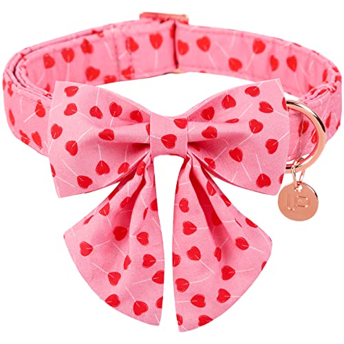 UP URARA PUP Valentinstags-Hundehalsband mit Fliege, Valentinstags-Fliege für mittelgroße Mädchen, Hunde, Baumwollhalsband mit robuster Metallschnalle, Valentinstagsgeschenk, Haustierhalsband, M, von UP URARA PUP