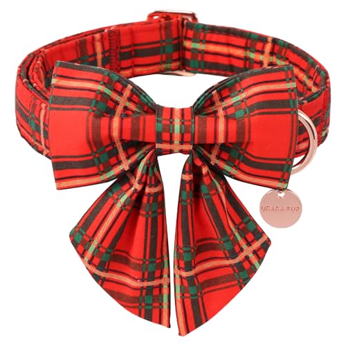 UP URARA PUP Weihnachts-Hundehalsband mit Fliege, Baumwolle, kariert, für mittelgroße Mädchen, Jungen, Rot und Grün, kariert, Fliege mit robuster Metallschnalle, bezauberndes Haustierhalsband, M, UP URARA PUP Weihnachts-Hundehalsband mit Fliege, Baumwolle, kariert, für mittelgroße Mädchen, Jungen, Rot und Grün, kariert, Fliege mit robuster Metallschnalle, bezauberndes Haustierhalsband, M, von UP URARA PUP