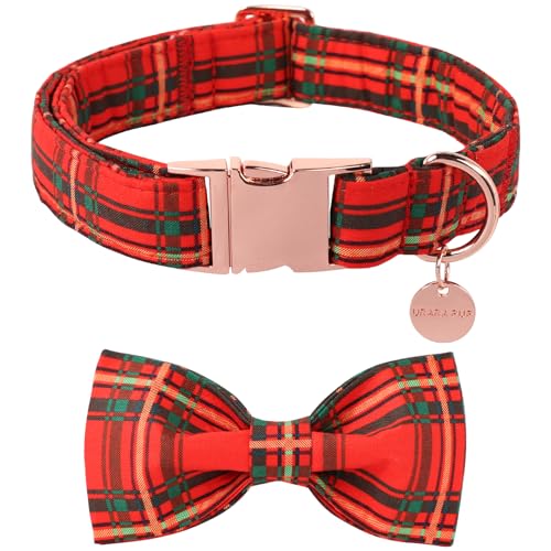 UP URARA PUP Weihnachts-Hundehalsband mit Fliege, Baumwolle, kariert, für mittelgroße Mädchen und Jungen, kariert, Fliege mit robuster Metallschnalle, bezauberndes Haustierhalsband, L, Halsumfang UP URARA PUP Weihnachts-Hundehalsband mit Fliege, Baumwolle, kariert, für mittelgroße Mädchen und Jungen, kariert, Fliege mit robuster Metallschnalle, bezauberndes Haustierhalsband, L, Halsumfang von UP URARA PUP