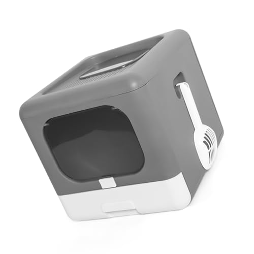 Großer Innerer Raum, Doppeleintritt und Ausgang, Hohlausfallere Sandpedalkatze Katzentoilette mit Deckel und Filterbox, Einfach zu Reinigen und Tragbare Anwendung, Grau, Rosa, (Grey) von UPALDHOU