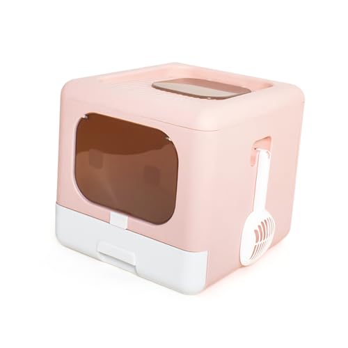 Großer Innerer Raum, Doppeleintritt und Ausgang, Hohlausfallere Sandpedalkatze Katzentoilette mit Deckel und Filterbox, Einfach zu Reinigen und Tragbare Anwendung, Grau, Rosa, (PINK) von UPALDHOU