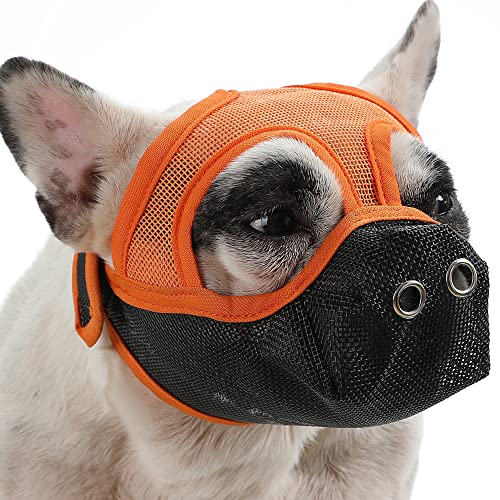 Kurze Schnauze Hunde Hunde Mündung, Atmungsaktives Netz Zum Vorbeugen Bicken Bellen, Luftgitter Atmungsaktiven Trinkbaren Haustieren, für Kleine Mittelgroßen Große, Einstellbares Gurt PVC Mesh (#1) von UPALDHOU