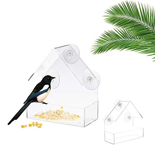 Vogelfutterlieber mit 3 Saugnäpfeln, Klares Haus Geformt, Leicht zu Reinigen, Leckagen zu Verhindern, 18x18x10 cm, Birds House für Plastikhaus Im Freien für Kleine Vögel, Eichhörnchen -Proof Vogel von UPALDHOU