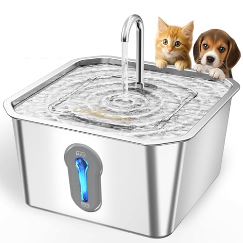 UPAWPIA Katzenbrunnen Edelstahl Trinkbrunnen für Katze 4L Katzenbrunnen für Katzen Hunde mit Wasserstandsfenster Ultra leise Wasserbrunnen für Katzen Pet Cat Fountain Stainless Steel mit LED Licht von UPAWPIA