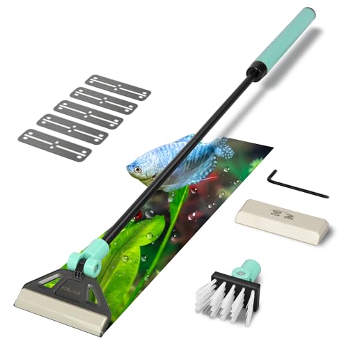 UPETTOOLS Algenschaber für Glasaquarien, 2 in 1 Verstellbarer Algenschaber mit 5 Edelstahlklingen und Reinigungsbürste, Aquarium Glasreinigungswerkzeuge für 20-40 Gallonen Aquarium von UPETTOOLS