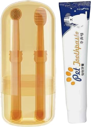 UPIKIT Pet Toothbrush with Tongue Scraper, 360º Pet Toothbrush Dual Head Soft Silicone, Pet Toothbrush, Soft and Durable, Small Dog and Cat Toothbrush Kit (Beef Flavor) von UPIKIT