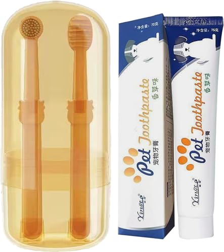 UPIKIT Pet Toothbrush with Tongue Scraper, 360º Pet Toothbrush Dual Head Soft Silicone, Pet Toothbrush, Soft and Durable, Small Dog and Cat Toothbrush Kit (Vanilla Flavor) von UPIKIT