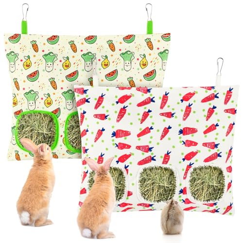 UPINS 2 Heusack für Kaninchen 3-Loch Hängender Heu Feeder Meerschweinchen Heu Taschen, Heu Futterspender für Kaninchen Chinchillas Hamster Kleine Haustiere und Tiere von UPINS