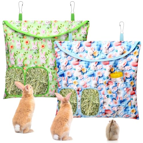 UPINS Heubeutel für Kaninchen, 2 Löcher, zum Aufhängen, Heu-Futterstation für Meerschweinchen, Heubeutel, Heu-Futterspender für Kaninchen, Chinchillas, Hamster, kleine Haustiere und Tiere (Obstmuster) von UPINS