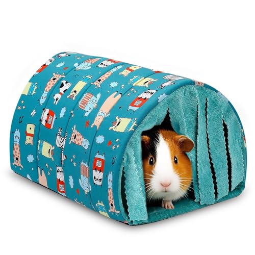 UPINS Meerschweinchentunnel mit Vorhängen, Kleintierversteck Meerschweinchenbett waschbar Kleintierhaus Käfig Zubehör für Maus Chinchillas Hamster Igel Frettchen Bartagamen und Ratten von UPINS