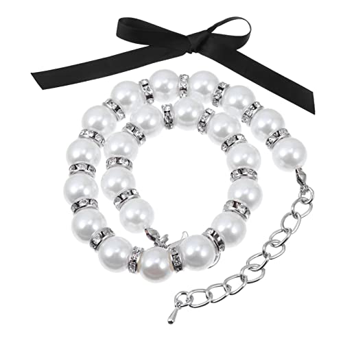 UPKOCH 1 Set Haustier Perlenhalsband Hundeschmuck Kleine Halskette Perlenkette Perlenkette Hundehalsband Aus Perlenketten Welpenhalsband Perlen Hochzeit Weiße Imitationsperlen von UPKOCH