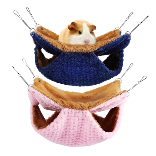UPKOCH 2 Hamster Hängematten aus Plüsch Warmes Kuschelbett für Hamster Meerschweinchen Ratten und Frettchen Robustes Abnehmbares Kleintier Schlafhängematte Blau Rosa von UPKOCH