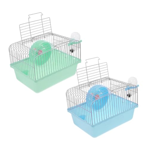 UPKOCH 2 Stück Hamsterkäfig Transportbox mit Wassernapf und Laufrad Stabiler Kleintierkäfig aus Kunststoff und Draht Tragbarer Hamsterkäfig für Reise und Alltag Offenes Design für Bessere von UPKOCH