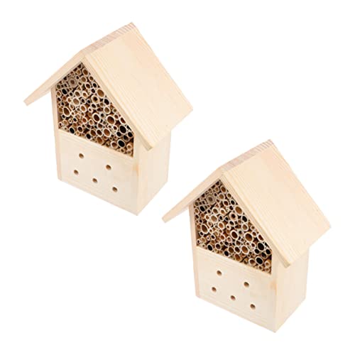 UPKOCH 2 Stück Holz Bienenhotel Outdoor Insektenhaus aus Natürlichem Holz Nistplatz für Wildbienen Schmetterlinge Langlebig für Garten und Terrasse von UPKOCH