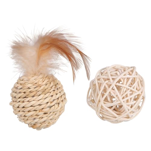 UPKOCH 2 Stück Katzen Bälle aus Rattan mit Glocken Interaktive Teaser für Wohnungskatzen Stressabbau und Spielspaß für Kätzchen von UPKOCH