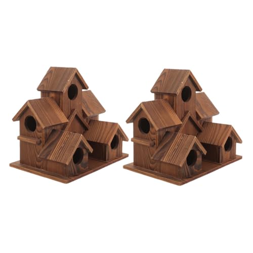 UPKOCH 2 Stück Vogelhaus aus Naturholz Rustikales Cottage-Stil Nistkasten und Futterhaus Wetterfestes Holz Vogelhaus für Wildvögel Dekorative Gartenhaus Vogelwohnung für Terrasse von UPKOCH