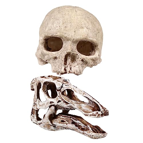 UPKOCH 2 Stücke Harz Aquarium Dekoration Schädel Höhle für Reptilien Fische für Aquarien und Terrarien Langlebig Farbecht Sicher für Haustiere von UPKOCH