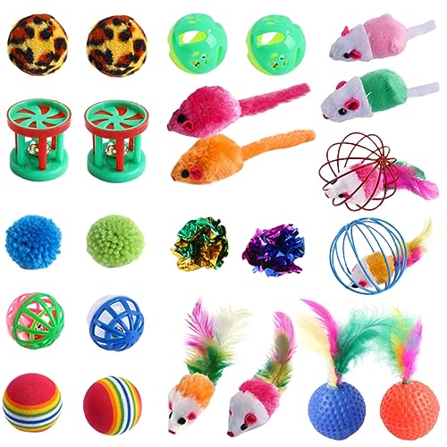 UPKOCH 24stücke Interaktiver Plüschball Mit Ring Für Katzen Katzenspielzeugbälle Zum Ärgern Rollender Ball Mit Teaser-Design Zum Gemeinsamen Spielen Und Üben von UPKOCH