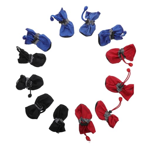 UPKOCH 3 Sätze wasserdichte Hunderegenstiefel mit Verstellbarem Band Gepolstert aus Nylon und Baumwolle rutschfest und Komfortabel für Outdoor Rot Schwarz Blau von UPKOCH