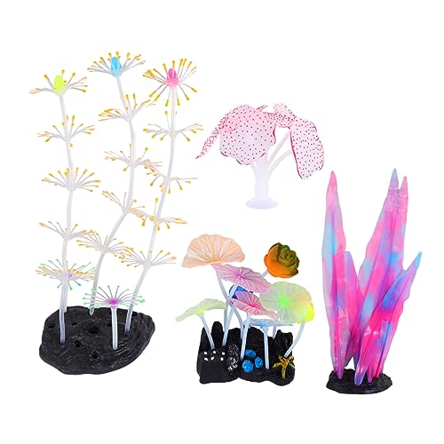 UPKOCH 4 Stück Teiliges Aquarium Dekorationsset aus Silikonartiger Leuchtender Simulation Natürliche Farben Fluoreszierende Pflanzen Geeignet für Fischbecken Garten Hotel von UPKOCH