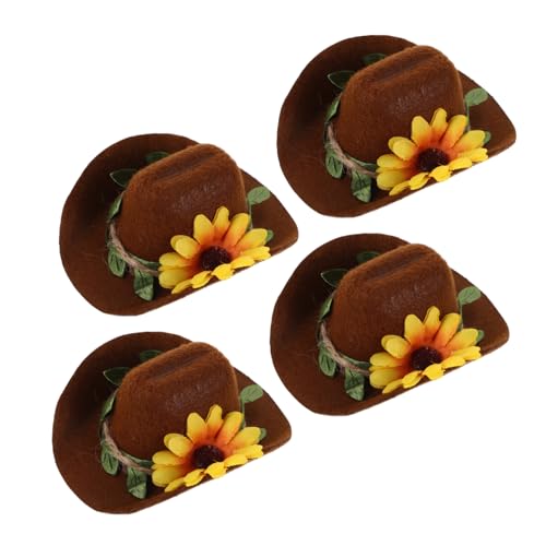 UPKOCH 4 Stücke Teiliges Verstellbares Mini Cowboy Hut aus Filz mit Blumenakzenten für Kleine Haustiere Wie Hamster Hühner Meerschweinchen und Vögel Stabile Passform und Langlebiges von UPKOCH